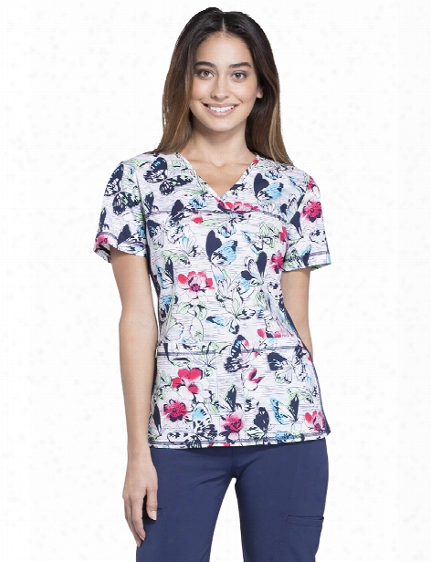 Cherokee Flexibles Just Fluttering By Scrub Top - Print - Female - Women's Scrubs