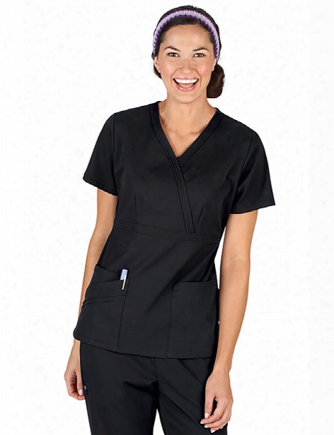 Cherokee Luxe Mock Wrap Top - Black - Female - Women's Scrubs