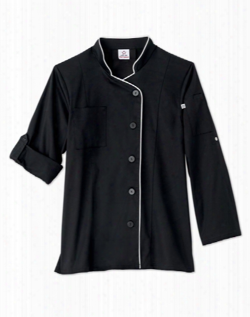 Five Star Chef Apparel Ladiees Long Sleeve Stretch Executive Chef Coat - Black - Unisex - Chefwear