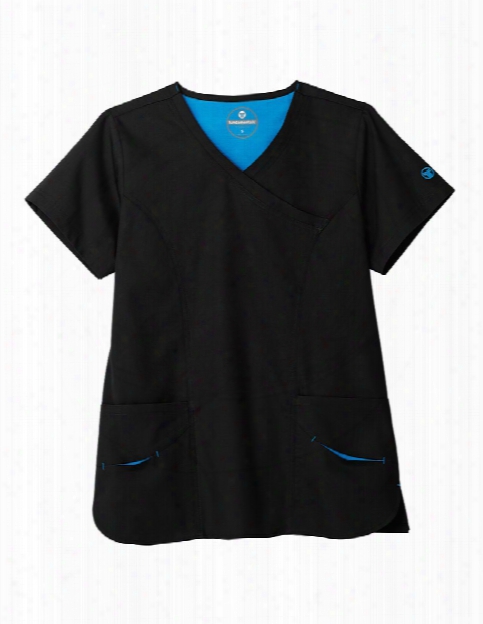 Fundamentals Smiley Pocket Wrap Scrub Top - Black - Female - Women's Scrubs