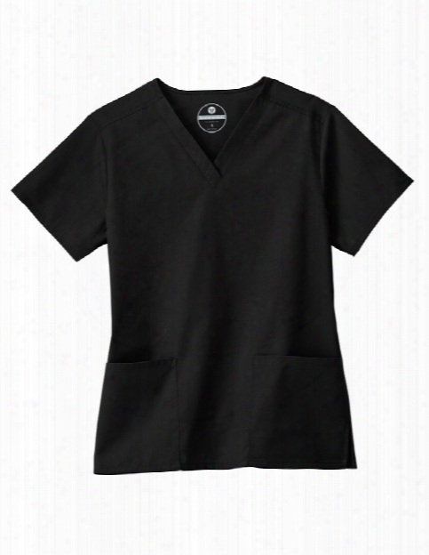 Fundamentals Two Pocket V-neck Scrub Top - Black - Female - Women's Scrubs