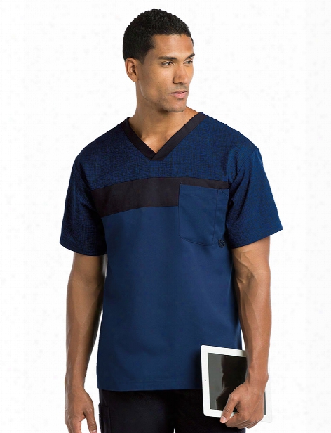 Grey's Anatomy Active Men's Printed Panel Scrub Top - Indigo-hatch-black - Male - Men's Scrubs