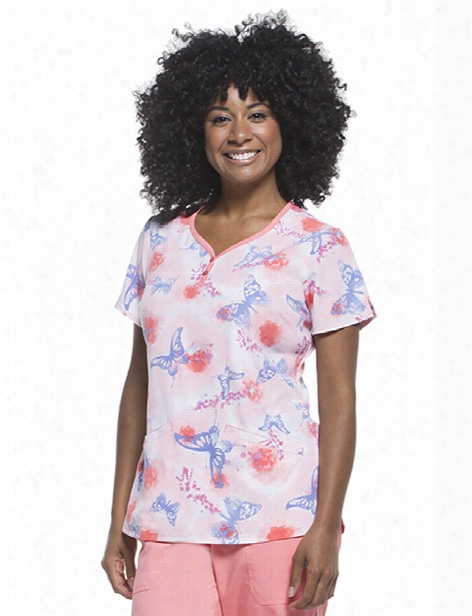 Healing Hands Butterfly Garden Scrub Top - Print - Female - Women's Scrubs