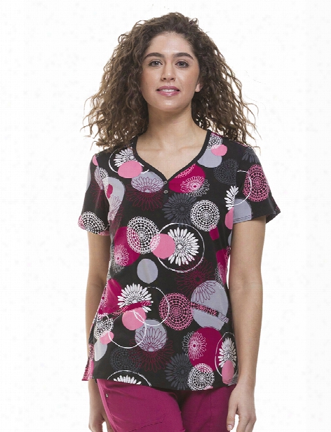 Healing Hands Premiere Zinnia Punch Berry Scrub Top - Print - Female - Women's Scrubs