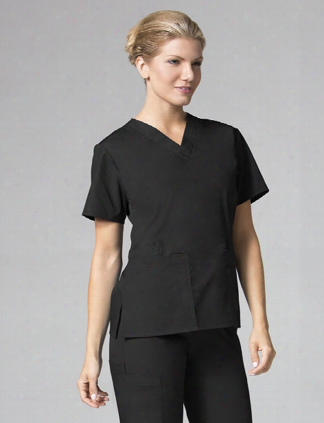 Maevn 2 Pocket V-neck Scrub Top - Black - Female - Women's Scrubs