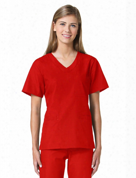 Maevn 3 Pocket Sporty V-neck Scrub Top - Red - Female - Women's Scrubs