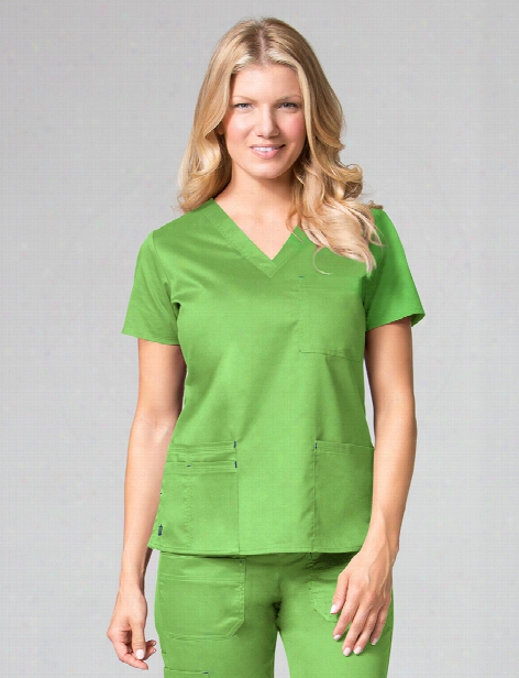 Maevn Blossom 3 Pocket V-neck Scrub Top - Apple Green - Female - Women's Scrubs