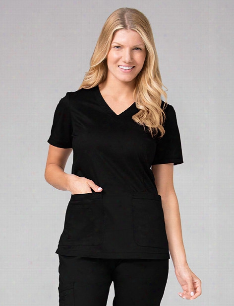 Maevn Blossom Curved V-neck Scrub Top - Black - Female - Women's Scrubs