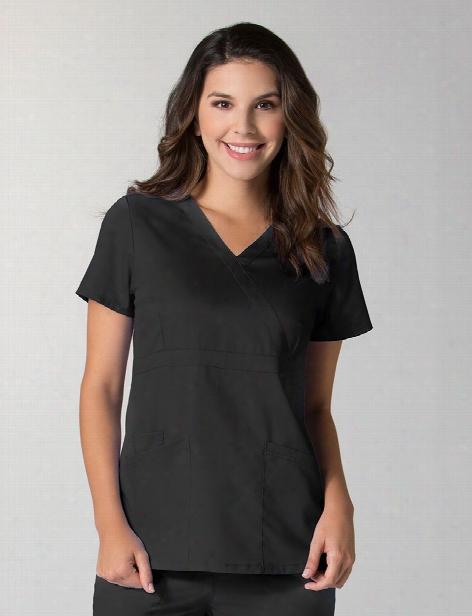 Maevn Eon Mesh Panel Mock Wrap Scrub Top - Black - Female - Women's Scrubs