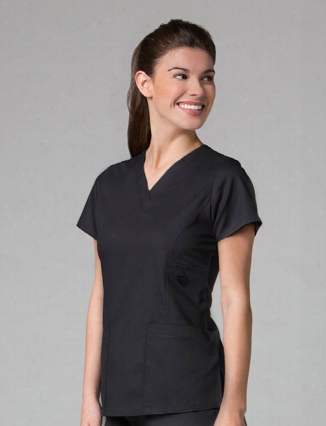 Maevn Eon V-neck 2 Pocket Scrub Top - Black - Female - Women's Scrubs