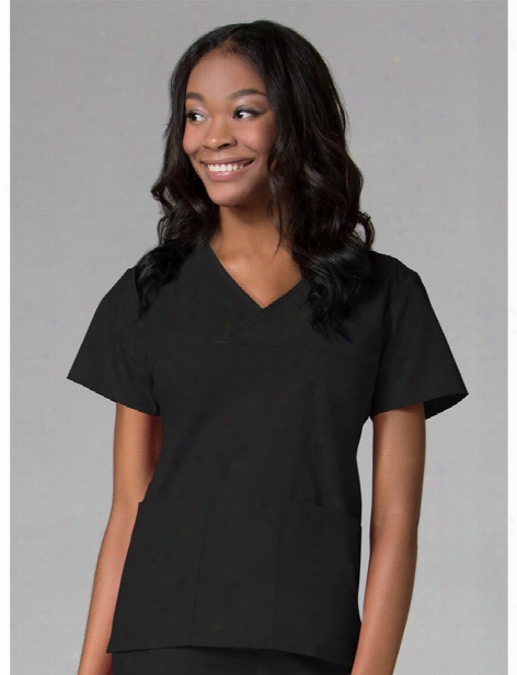 Maevn Y-neck Contrast Trim 2 Pocket Scrub Top - Black-black Trim - Female - Women's Scrubs