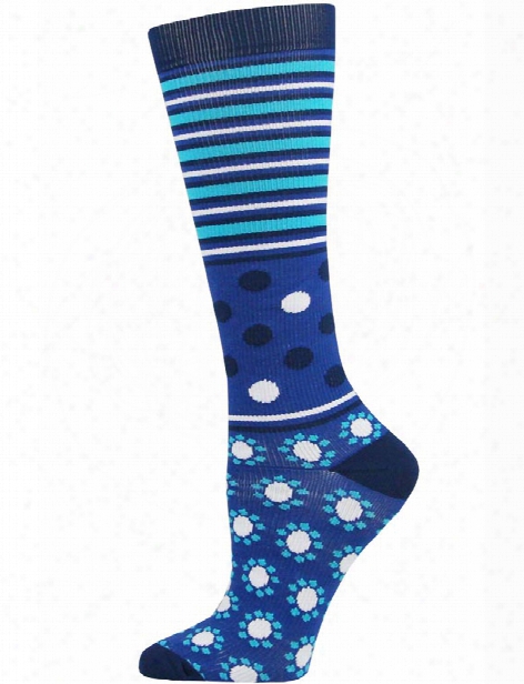 Think Medical Abstract Dot Stripe Blue Compression Socks - Abstract Dot Stripe - Female - Women's Scrubs