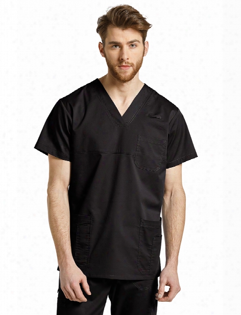 White Cross Allure Contrast Stitch V-neck Scrub Top - Black - Male - Men's Scrubs