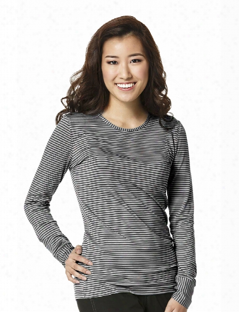 Wonderwink Long Sleeve Striped Tee Shirt - Black-pewter - Female - Women's Scrubs