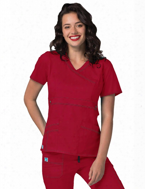 Adar Clearance Pop-stretch Cross Over Scrub Top - Cardinal - Unisex - Clearance