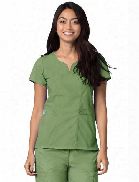 Adar Clearance Universal Curved Pocket Glamour Scrub Top - Asparagus - Unisex - Clearance