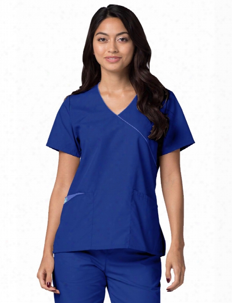 Adar Clearance Universal Mock Wrap Scrub Top - Royal Blue-ceil Blue - Unisex - Clearance