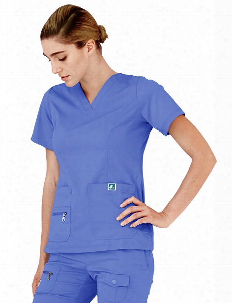 Adar Indulgence Jr. Fit Enhanced V-neck Scrub Top - Ceil Blue - Female - Women's Scrubs