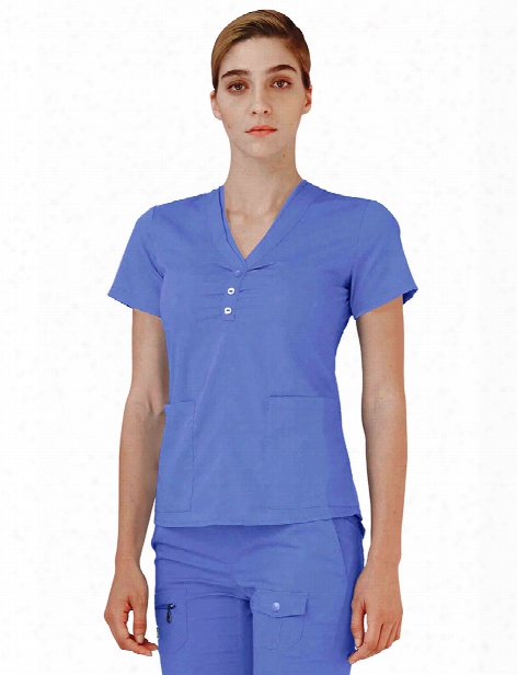 Adar Indulgence Jr. Fit Scarf Neck Scrub Top - Ceil Blue - Female - Women's Scrubs