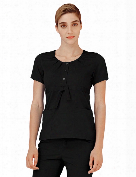 Adar Indulgence Jr. Fit Scoop Neck Scrub Top - Black - Female - Women's Scrubs