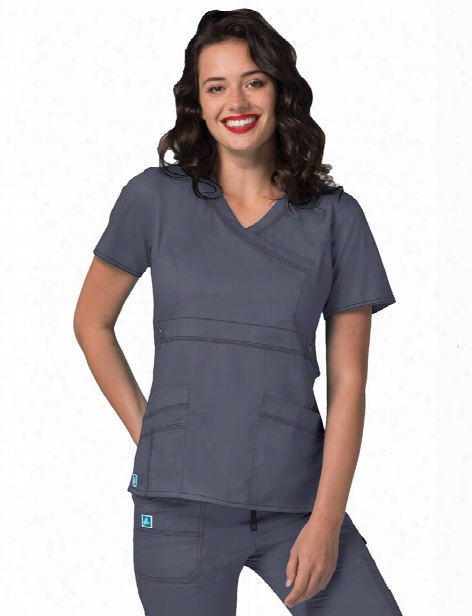 Adar Pop-stretch Cross Over Scrub Top - Charcoal - Fema Le - Women's Scrubs