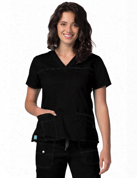 Adar Pop-stretch Junior Fit V-neck Scrub Top - Black - Female - Women's Scrubs