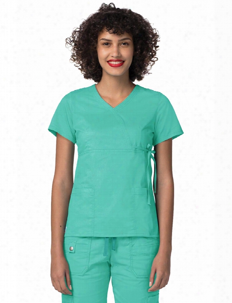 Adar Pop-stretch Mock Wrap Top - Sea Glass - Female - Women's Scrubs