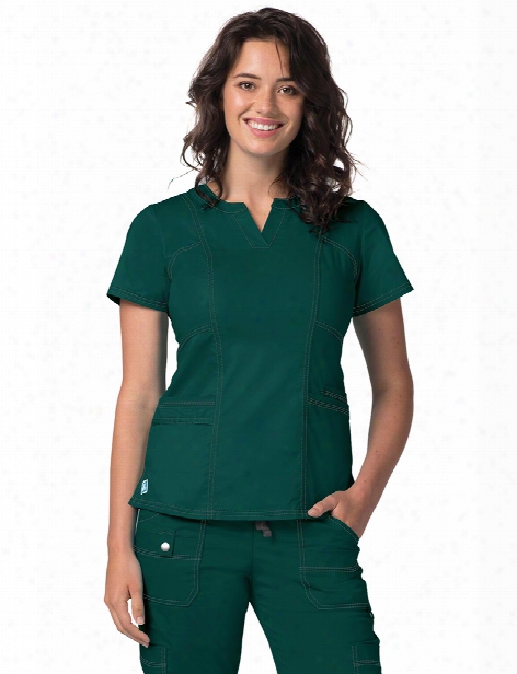 Adar Pop-stretch Semi-v Seamed Scrub Top - Hunter Green - Female - Women's Scrubs