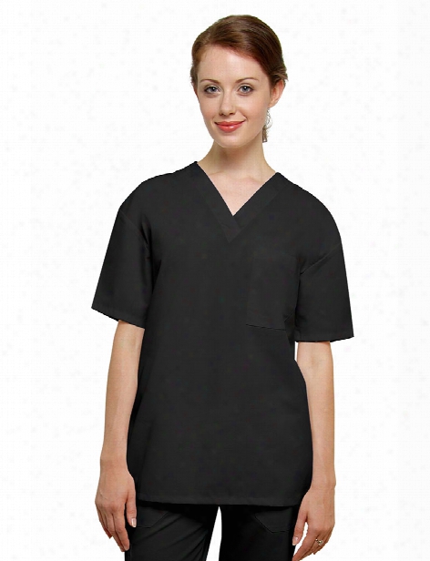 Adar Unisex V-neck Chest Pocket Scrub Top - Black - Unisex - Unisex