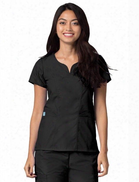 Adar Universal Curved Pocket Glamour Scrub Top - Black - Female - Women's Scrubs