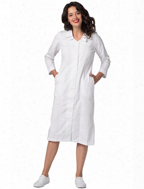 Adar Universal Double Embroidered Collar Dress - White - Female - Women's Scrubs