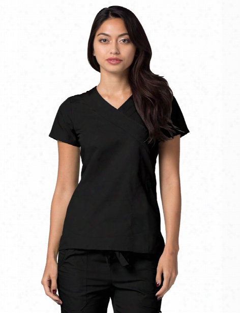 Adar Universal Double Mock Wrap Scrub Top - Black - Female - Women's Scrubs