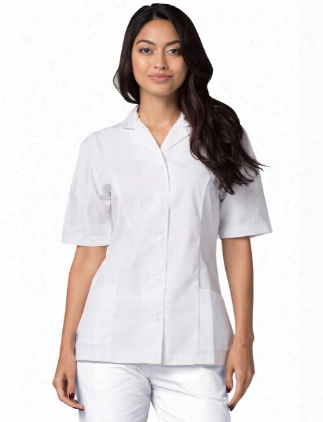 Adar Universal Embroidered Collar Button Front Scrub Top - White - Female - Women's Scrubs