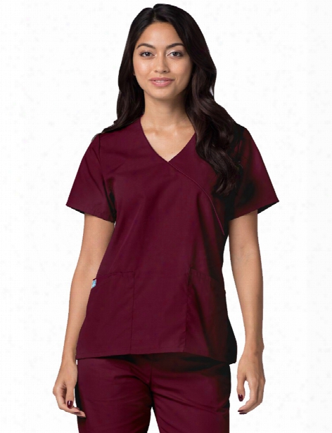 Adar Universal Mock Wrap Scrub Top - Burgundy-burgundy - Female - Women's Scrubs