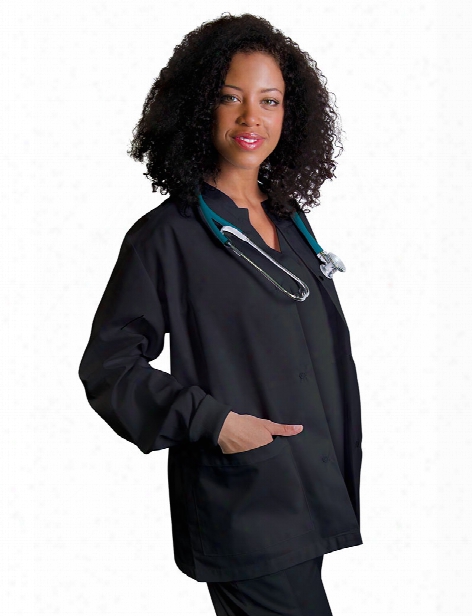 Adar Universal Round Neck Warm-up Scrub Jacket - Black - Female - Women's Scrubs