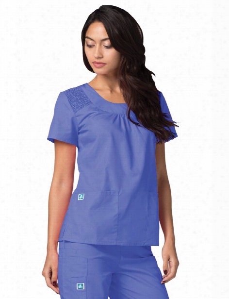 Adar Universal Scoop Neck Scrub Top - Ceil Blue - Female - Women's Scrubs