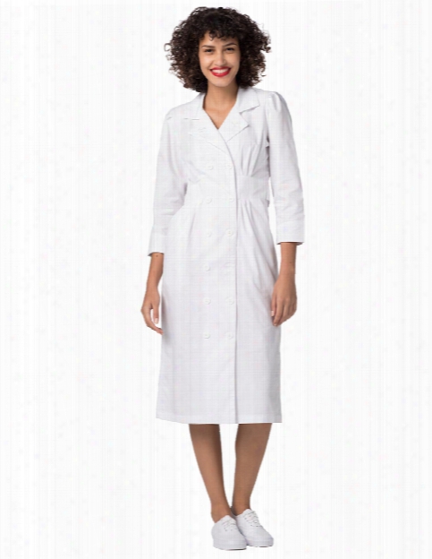 Adar Universal Tuck Pleat Midriff Dress - White - Female - Women's Scrubs