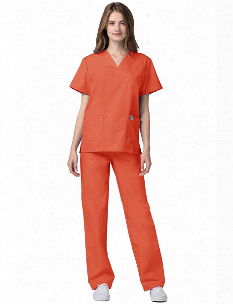 Adar Universal Unisex Drawstring Basic Scrub Set - Mandarin Orange - Unisex - Unisex