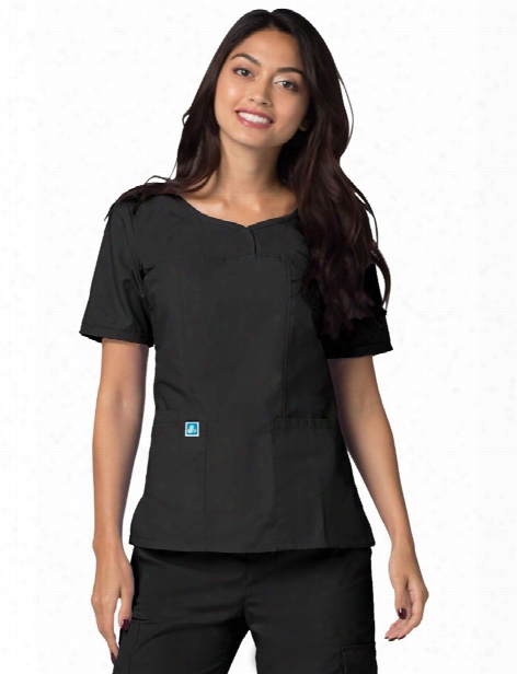 Adar Universal V-neck Sweetheart Scrub Top - Black - Female - Women's Scrubs