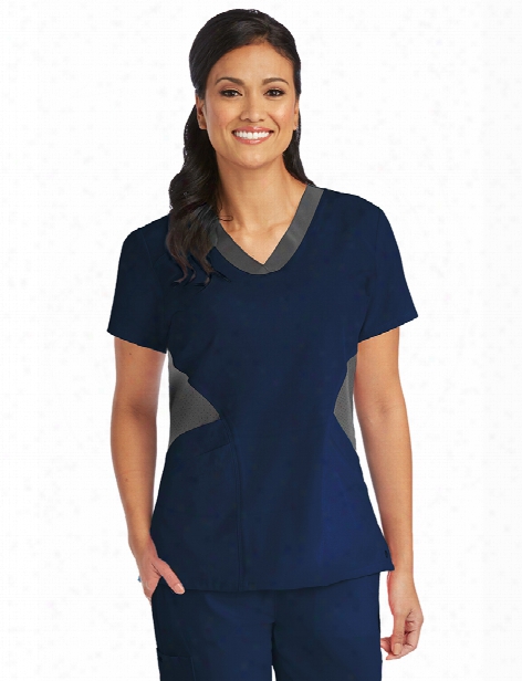 Barco One Contrast Front Panel Scrub Top - Ind-granite - Female - Women's Scrubs