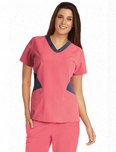 Barco One Contrast Front Panels Scrub Top - Coral Reef-granite - Female - Women's Scrubs