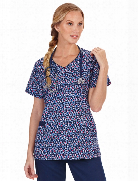 Bio Stretch Candy Dots Navy Scrub Top - Print - Female - Women's Scrubs