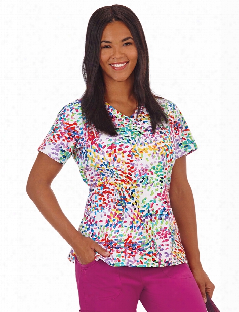 Bio Stretch Confetti Mock Wrap Scrub Top - Print - Female - Women's Scrubs