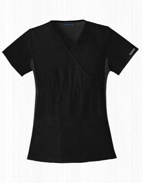 Cherokee Flexibles Mock Wrap Scrub Top - Black - Female - Women's Scrubs