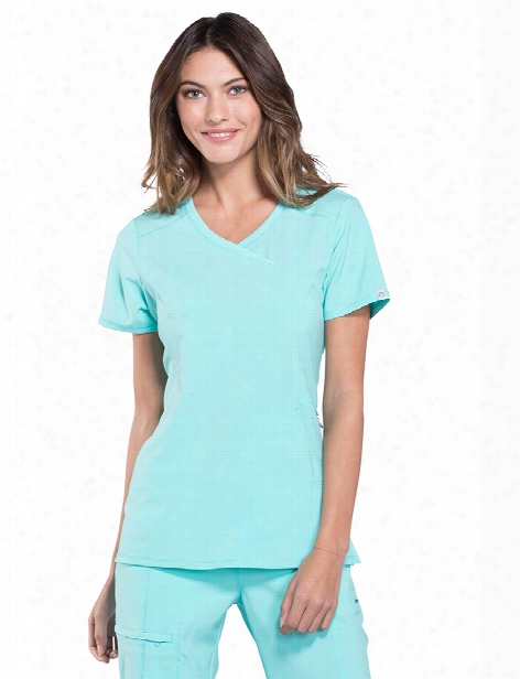 Cherokee Infinity Antimicrobial Mock Wrap Scrub Top - Aqua - Female - Women's Scrubs