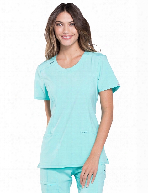 Cherokee Infinity Round Neck Scrub Top - Aqua - Female - Women's Scrubs