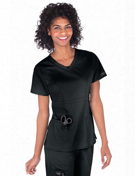 Cherokee Workwear Core Stretch Contemporary Fit V-neck Top - Black - Female - Women's Scrubs