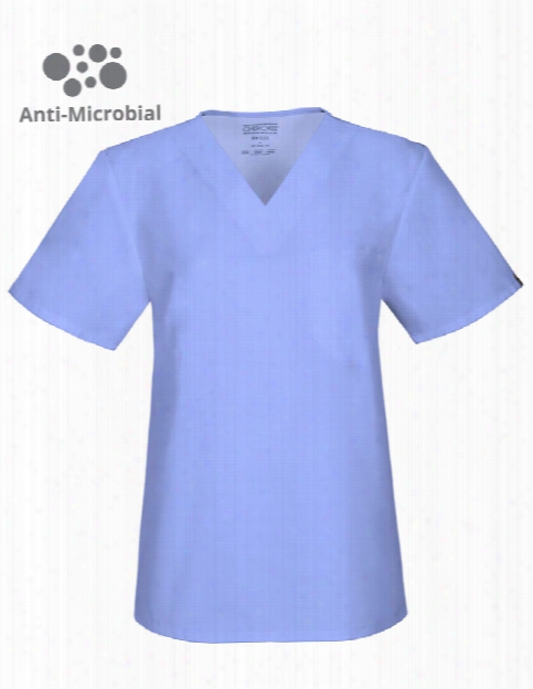 Cherokee Workwear Flex Antimicrobial Unisex V-neck Scrub Top - Ceil Blue - Unisex - Unisex