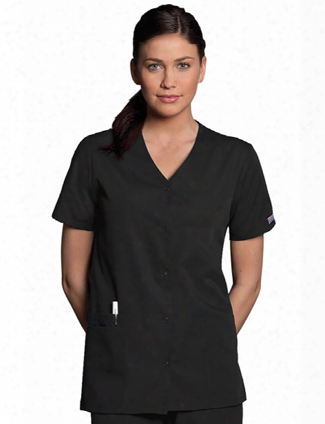 Cherokee Workwear Originals Snap Front Scrub Top - Black - Female - Women's Scrubs