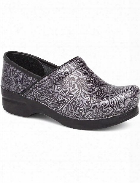 Dansko Grey Tooled Patent Professional Clog - Grey Tooled Patent - Female - Women's Scrubs